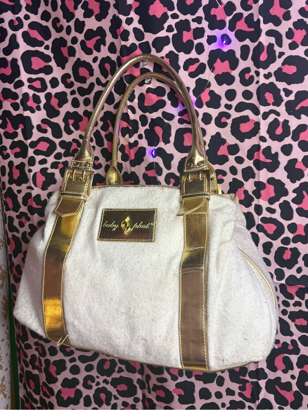 Y2K mcbling Baby Phat White & Gold Tote Bag satin lined
